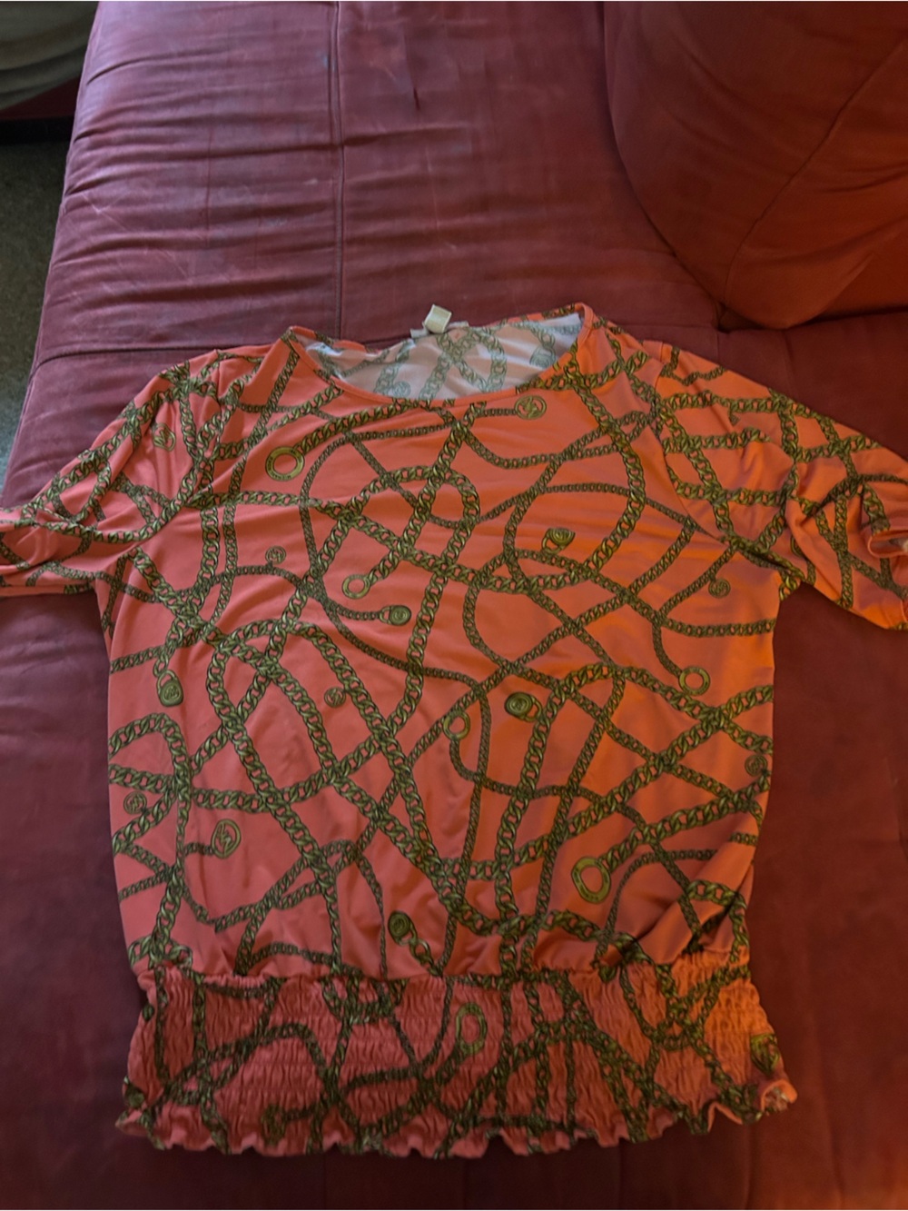 Michael Kors Coral Top with Olive Chain Print